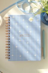 Matt Notebook A5 Spiralli Süresiz Planlayıcı Ajanda Motivasyon Sayfalı Mavi Papatya