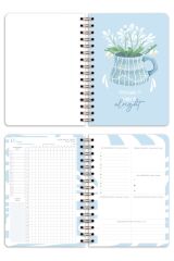 Matt Notebook A5 Spiralli Süresiz Planlayıcı Ajanda Motivasyon Sayfalı Mavi Papatya