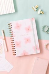 Matt Notebook A5 15x21 cm Spiralli Lastikli Kareli Tarihsiz Not Defteri Pembe