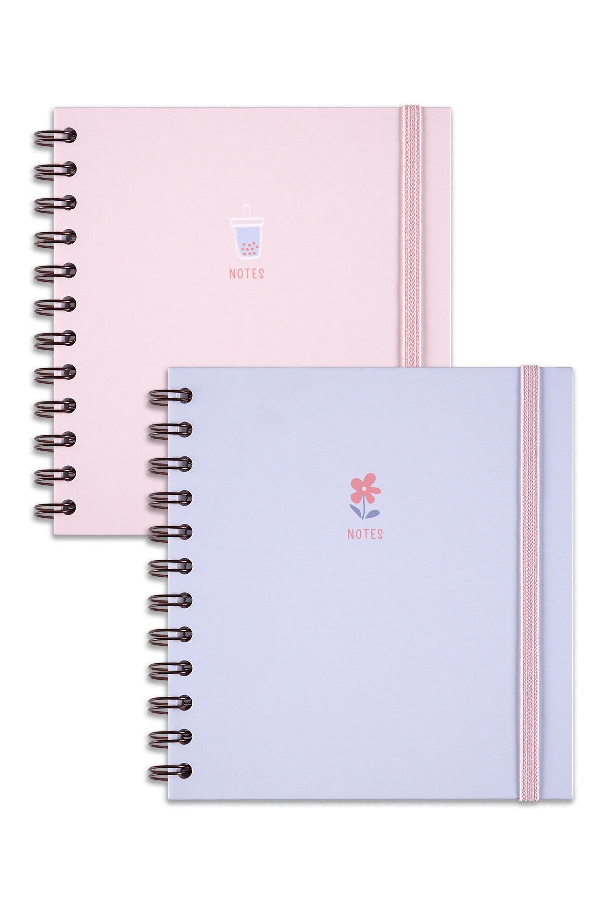 Matt Notebook 15x15 cm Kare 2'li Set Spiralli Kareli Tarihsiz Not Defteri Bubble Tea Çiçek