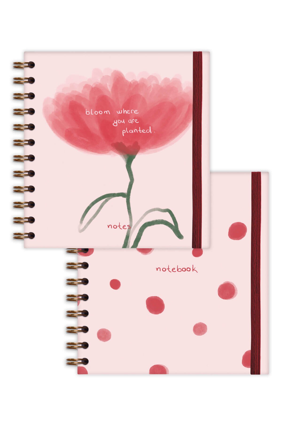 Matt Notebook 15x15 cm Kare 2'li Set Spiralli Çizgili Tarihsiz Not Defteri Çiçek Puantiye