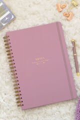 Matt Notebook 20x28 cm A4 Lastikli Spiralli Sert Kapak Not Defteri Kareli Gül Kurusu