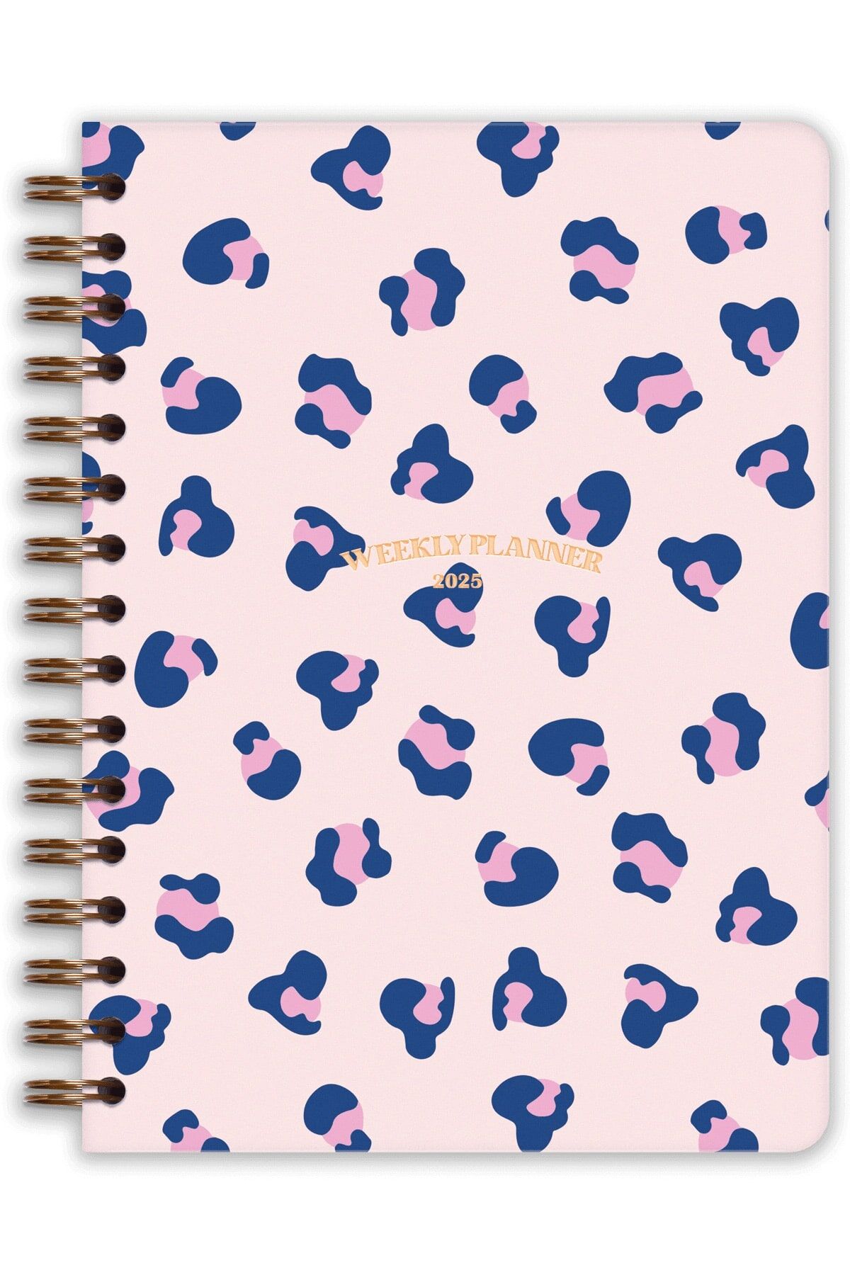 Matt Notebook 2025 Yılı A5 Haftalık Ajanda Spiralli 15x21 cm - 12 Aylık - Motivasyon Sayfalı Pembe Leopar