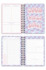 Matt Notebook 2025 Yılı A5 Haftalık Ajanda Spiralli 15x21 cm - 12 Aylık - Motivasyon Sayfalı Pembe Fiyonk