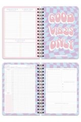 Matt Notebook 2025 Yılı A5 Haftalık Ajanda Spiralli 15x21 cm - 12 Aylık - Motivasyon Sayfalı Pembe Fiyonk