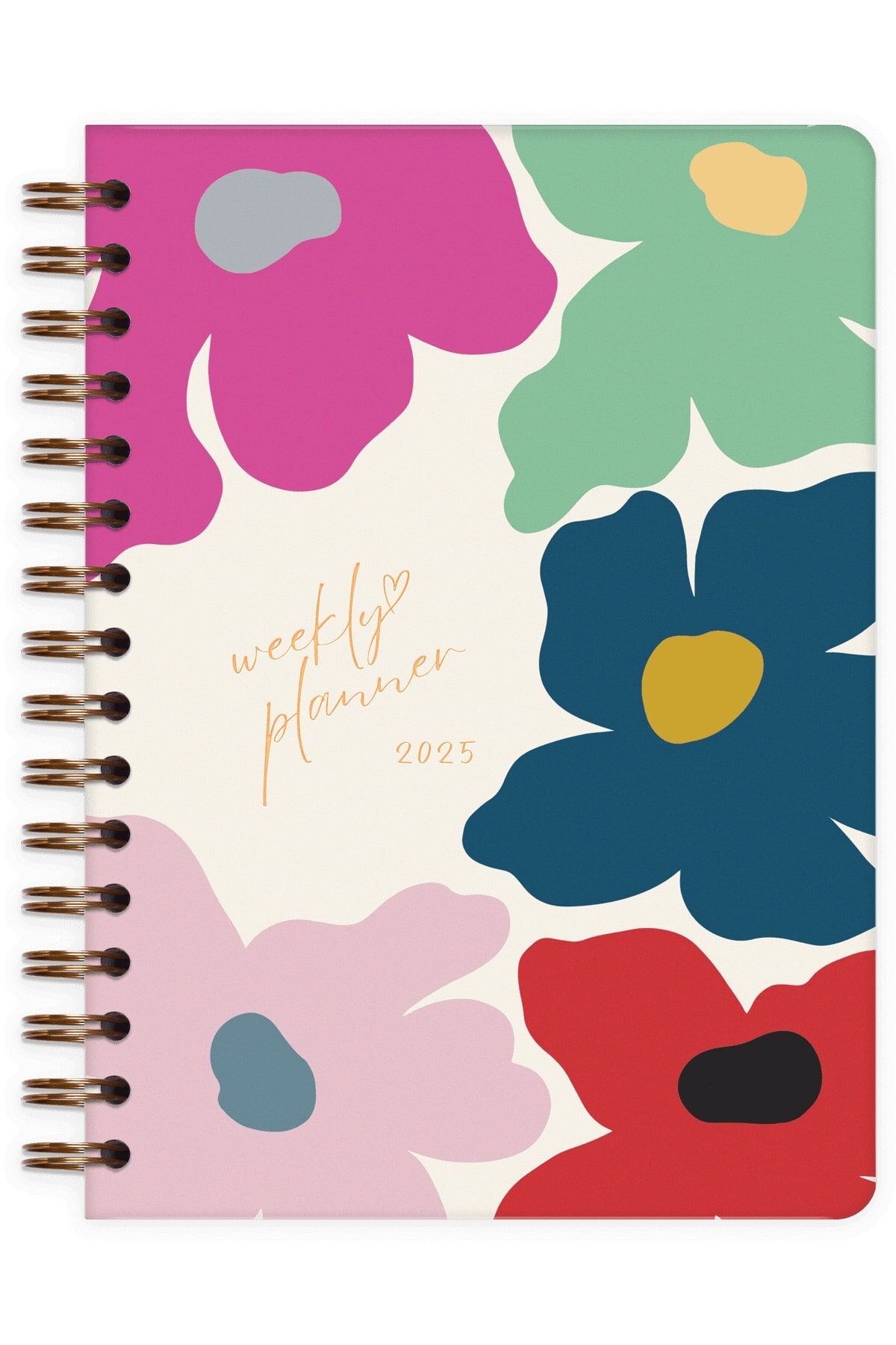 Matt Notebook 2025 Yılı A5 Haftalık Ajanda Spiralli 15x21 cm - 12 Aylık - Motivasyon Sayfalı Papatyalar