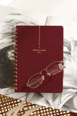 Matt Notebook 2025 Yılı A5 Keten Ajanda Spiralli 15x21 cm - 12 Aylık Bordo