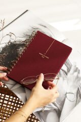 Matt Notebook 2025 Yılı A5 Keten Ajanda Spiralli 15x21 cm - 12 Aylık Bordo