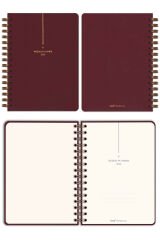 Matt Notebook 2025 Yılı A5 Keten Ajanda Spiralli 15x21 cm - 12 Aylık Bordo