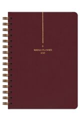 Matt Notebook 2025 Yılı A5 Keten Ajanda Spiralli 15x21 cm - 12 Aylık Bordo