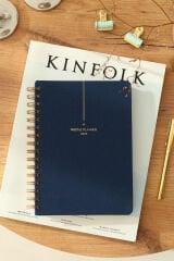 Matt Notebook 2025 Yılı A5 Keten Ajanda Spiralli 15x21 cm - 12 Aylık Lacivert