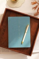 Matt Notebook 2026 Yılı A5 Keten Haftalık Ajanda 15x21 cm - 12 Aylık Turkuaz