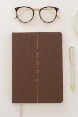 Matt Notebook 2026 Yılı A5 Keten Haftalık Ajanda 15x21 cm - 12 Aylık Kahverengi