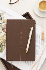 Matt Notebook 2026 Yılı A5 Keten Haftalık Ajanda 15x21 cm - 12 Aylık Kahverengi