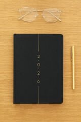 Matt Notebook 2026 Yılı A5 Keten Haftalık Ajanda 15x21 cm - 12 Aylık Siyah