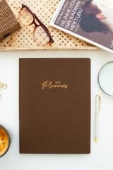 Matt Notebook 2025 Yılı 20x27 cm Keten Haftalık Planlayıcı Ajanda Kahverengi