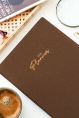 Matt Notebook 2025 Yılı 20x27 cm Keten Haftalık Planlayıcı Ajanda Kahverengi