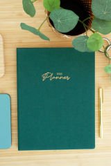 Matt Notebook 2025 Yılı 20x27 cm Keten Haftalık Planlayıcı Ajanda Koyu Yeşil