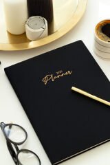 Matt Notebook 2025 Yılı 20x27 cm Keten Haftalık Planlayıcı Ajanda Siyah