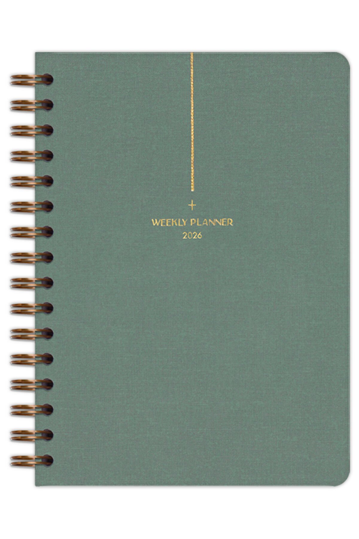 Matt Notebook 2026 Yılı A5 Keten Ajanda Spiralli 15x21 cm - 12 Aylık Yeşil
