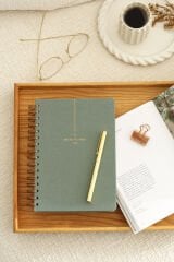 Matt Notebook 2026 Yılı A5 Keten Ajanda Spiralli 15x21 cm - 12 Aylık Yeşil