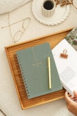 Matt Notebook 2026 Yılı A5 Keten Ajanda Spiralli 15x21 cm - 12 Aylık Yeşil