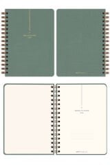 Matt Notebook 2026 Yılı A5 Keten Ajanda Spiralli 15x21 cm - 12 Aylık Yeşil