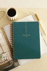 Matt Notebook 2026 Yılı A5 Keten Ajanda Spiralli 15x21 cm - 12 Aylık Koyu Yeşil
