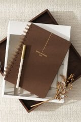 Matt Notebook 2026 Yılı A5 Keten Ajanda Spiralli 15x21 cm - 12 Aylık Kahverengi