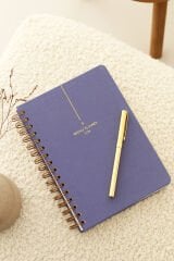 Matt Notebook 2026 Yılı A5 Keten Ajanda Spiralli 15x21 cm - 12 Aylık Lila