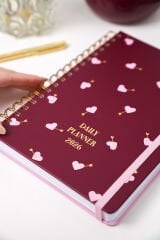 Matt Notebook 2026 Yılı Günlük Spiralli Ajanda 16x24 cm - 12 Aylık Kalpler