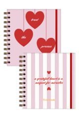 Matt Notebook 15x15 cm Kare 2'li Set Spiralli 2026 Yılı Haftalık Ajanda ve Defter Kalpler
