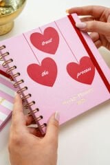 Matt Notebook 15x15 cm Kare 2'li Set Spiralli 2026 Yılı Haftalık Ajanda ve Defter Kalpler