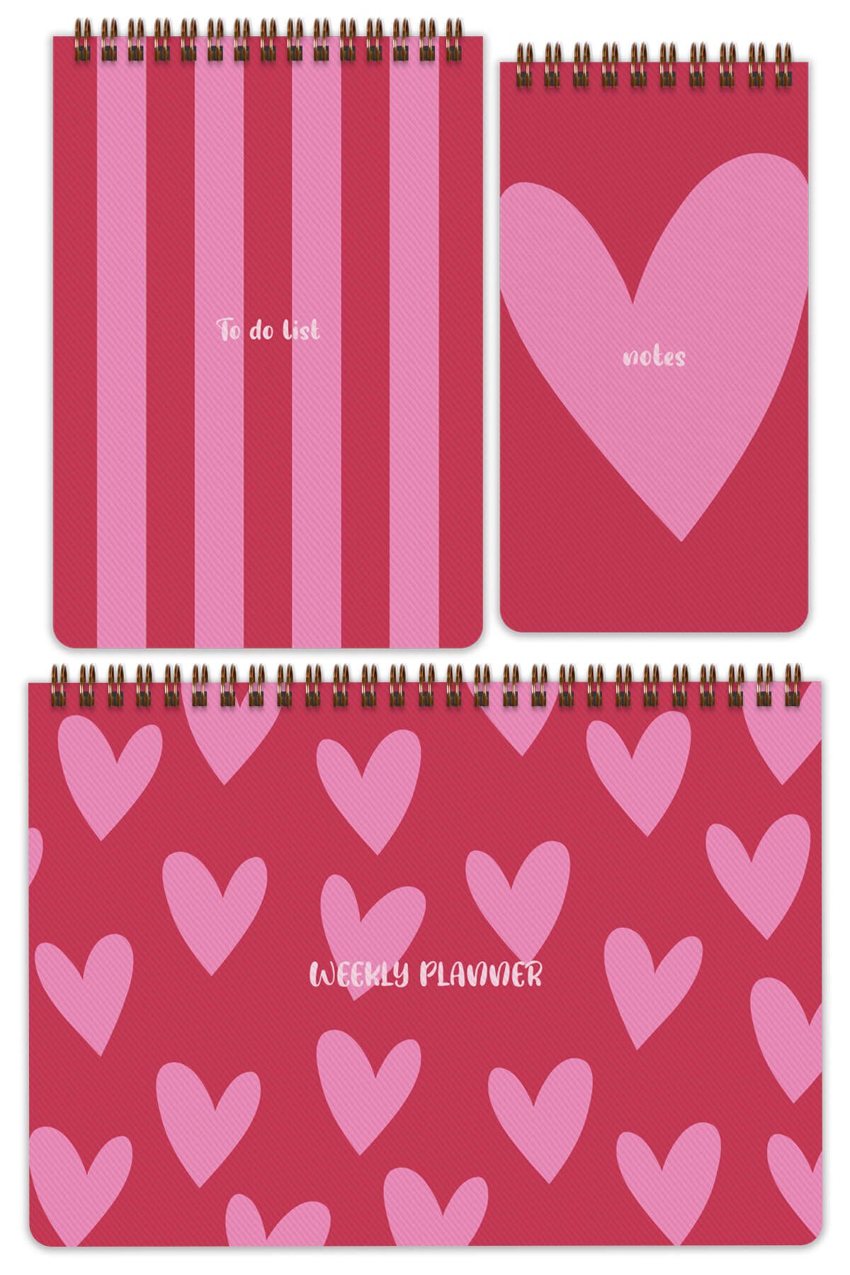 Matt Notebook 3’lü Spiralli Masaüstü Planlayıcı Set Kalpler