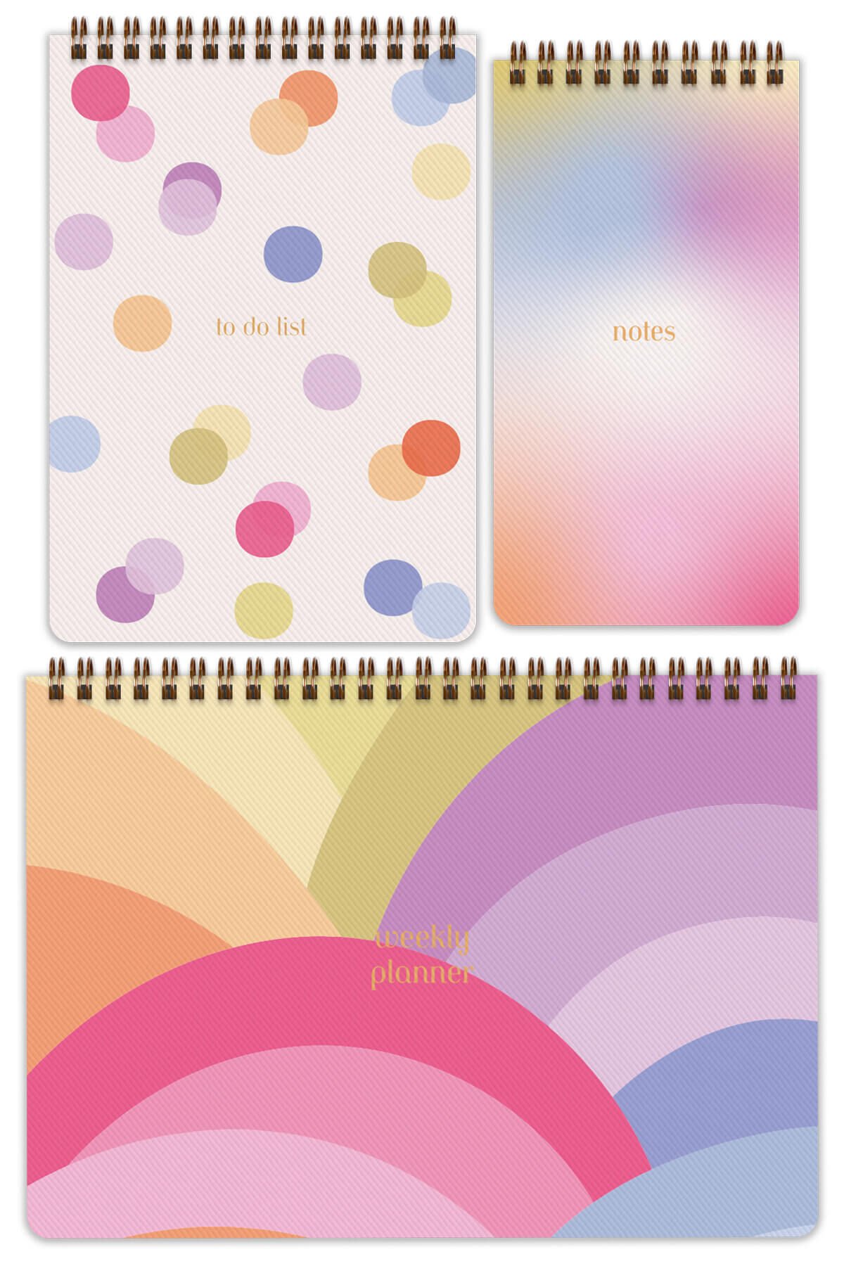 Matt Notebook 3’lü Spiralli Masaüstü Planlayıcı Set Gökkuşağı