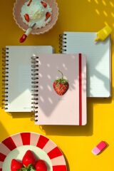 Matt Notebook A5 15x21 cm Spiralli Lastikli Çizgili Tarihsiz Not Defteri Çilek