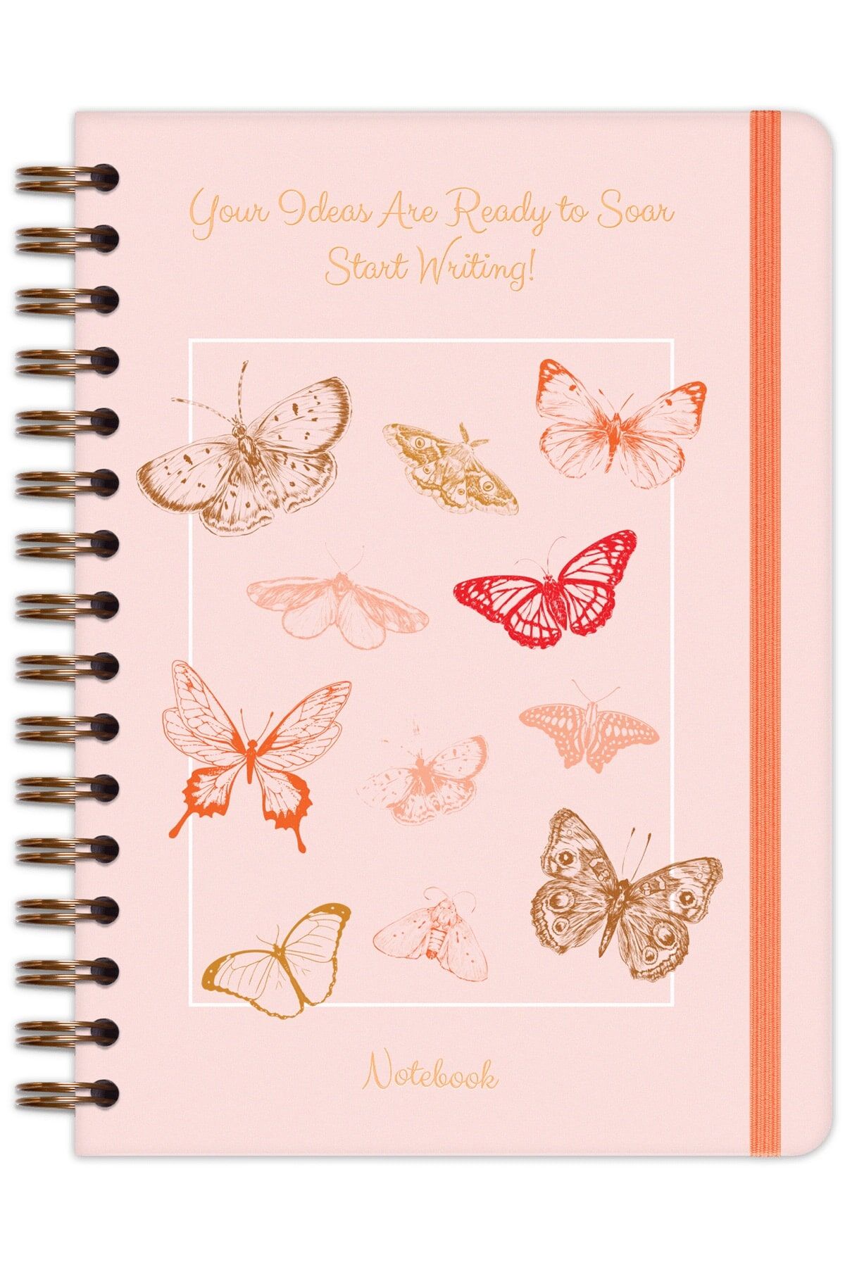 Matt Notebook A5 15x21 cm Spiralli Lastikli Düz, Çizgisiz Tarihsiz Not Defteri Kelebekler