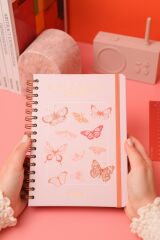 Matt Notebook A5 15x21 cm Spiralli Lastikli Düz, Çizgisiz Tarihsiz Not Defteri Kelebekler