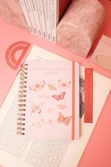 Matt Notebook A5 15x21 cm Spiralli Lastikli Düz, Çizgisiz Tarihsiz Not Defteri Kelebekler