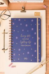 Matt Notebook A5 15x21 cm Spiralli Lastikli Düz, Çizgisiz Tarihsiz Not Defteri Yıldızlar