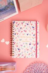 Matt Notebook A5 15x21 cm Spiralli Lastikli Noktalı Tarihsiz Not Defteri Kalpler