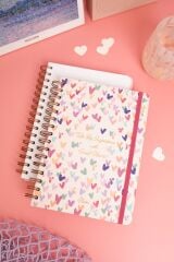 Matt Notebook A5 15x21 cm Spiralli Lastikli Noktalı Tarihsiz Not Defteri Kalpler