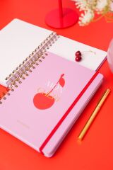Matt Notebook A5 15x21 cm Spiralli Lastikli Noktalı Tarihsiz Not Defteri Kiraz