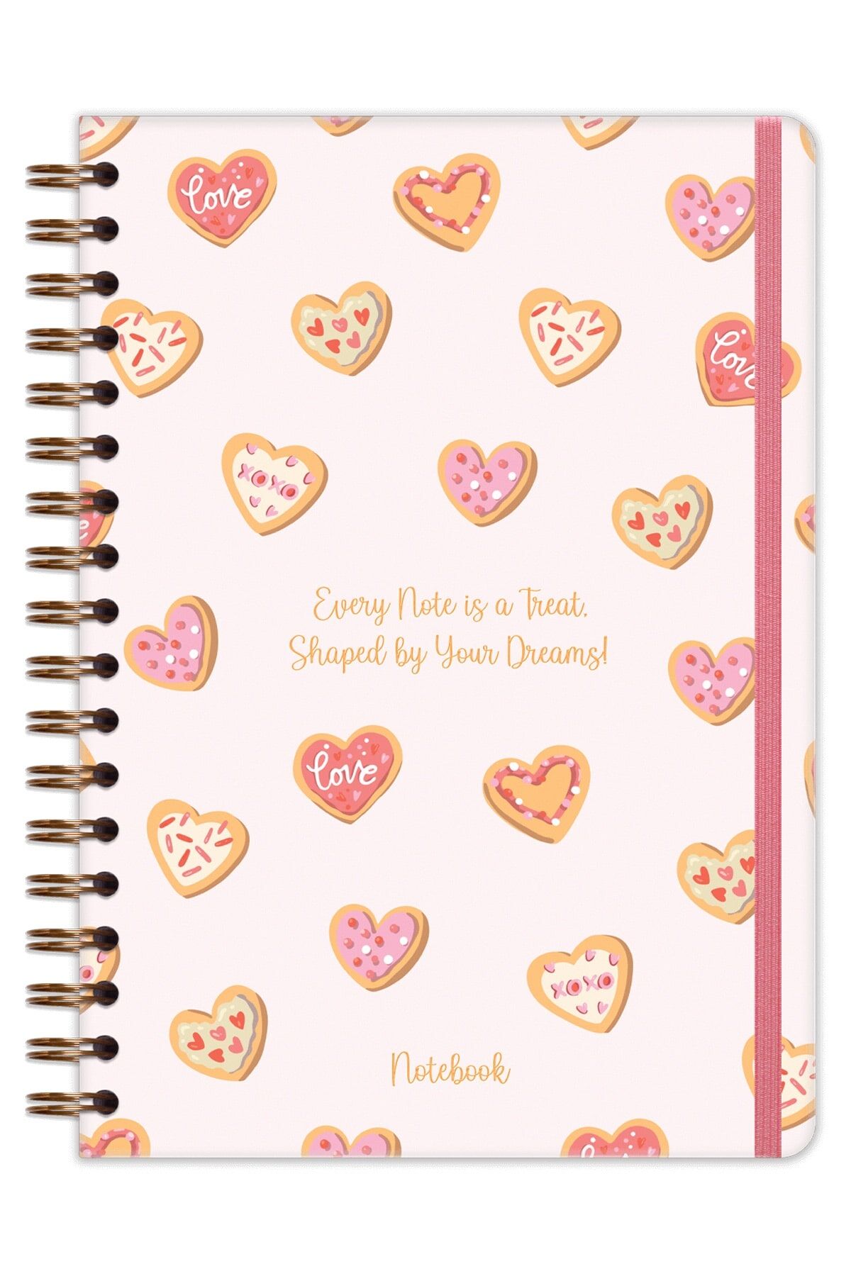 Matt Notebook B5 17x24 cm Spiralli Lastikli Kareli Tarihsiz Not Defteri Kalp Kurabiyeler