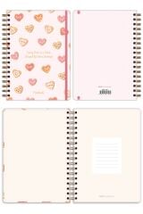 Matt Notebook B5 17x24 cm Spiralli Lastikli Kareli Tarihsiz Not Defteri Kalp Kurabiyeler
