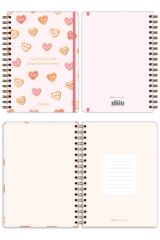 Matt Notebook B5 17x24 cm Spiralli Lastikli Kareli Tarihsiz Not Defteri Kalp Kurabiyeler