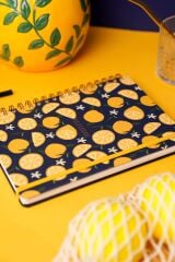 Matt Notebook B5 17x24 cm Spiralli Lastikli Kareli Tarihsiz Not Defteri Limon