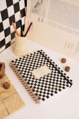 Matt Notebook B5 17x24 cm Spiralli Lastikli Kareli Tarihsiz Not Defteri Dama Desenli