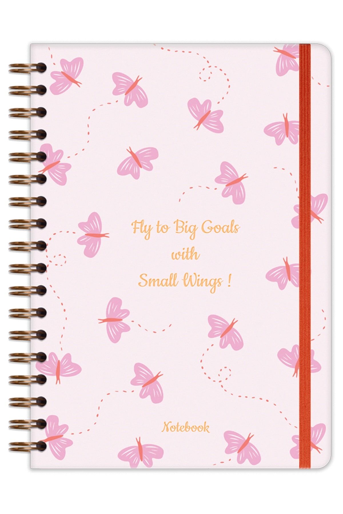 Matt Notebook B5 17x24 cm Spiralli Lastikli Çizgili Tarihsiz Not Defteri Kelebekler