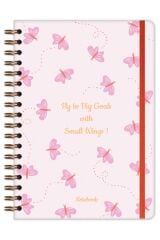 Matt Notebook B5 17x24 cm Spiralli Lastikli Çizgili Tarihsiz Not Defteri Kelebekler